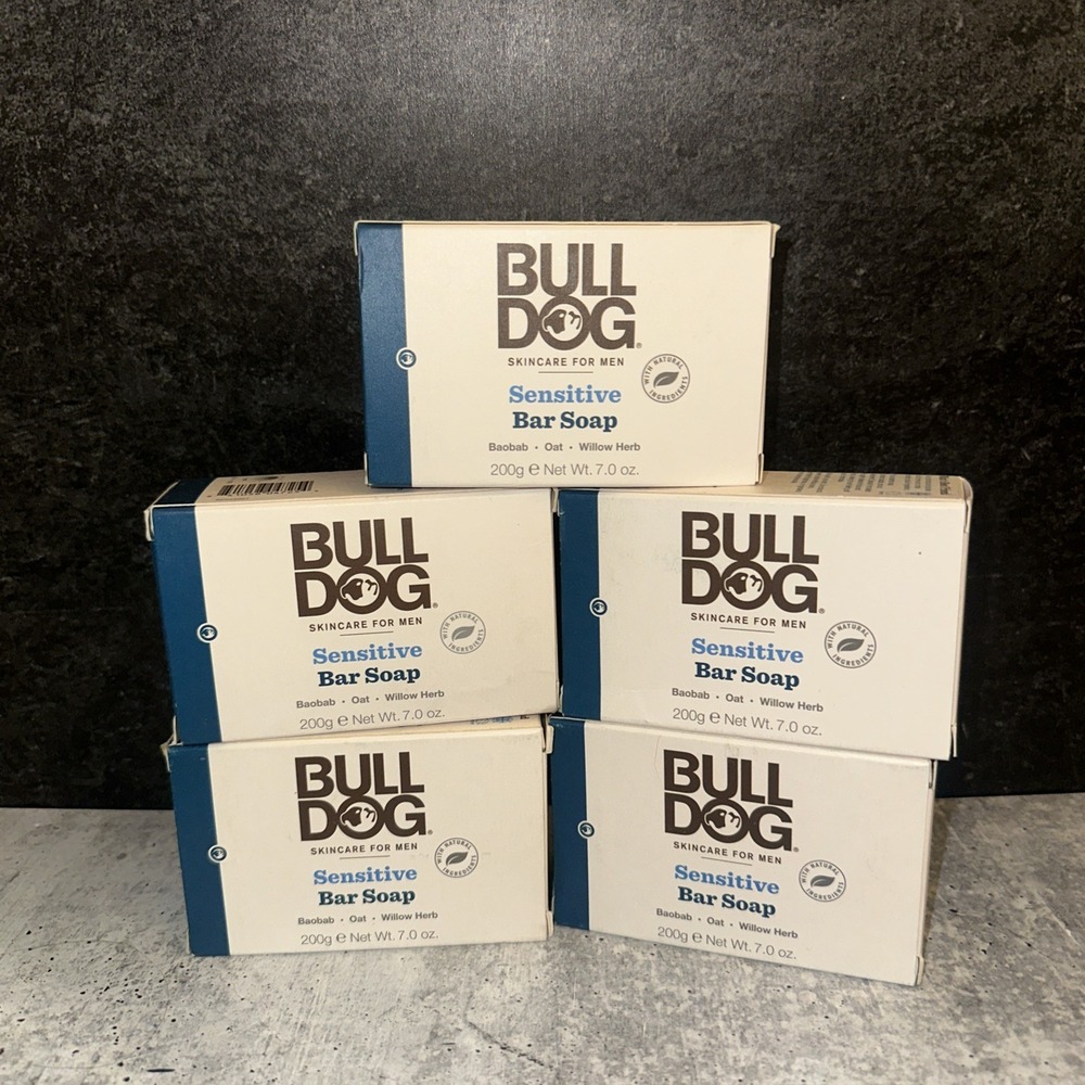 5 Lot Bull Dog Sensitive Bar Soap 7oz Skin Care For Men Natural Ingredients